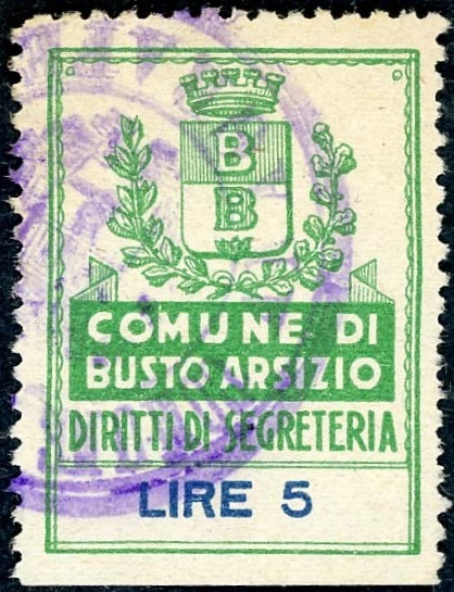 Marca da Bollo del Comune di BUSTO ARSIZIO su Carta Bianca di dimensioni 24 x 32 mm