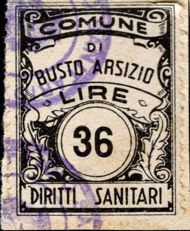 Marca da Bollo del Comune di BUSTO ARSIZIO su Carta Bianca di dimensioni 22 x 29 mm