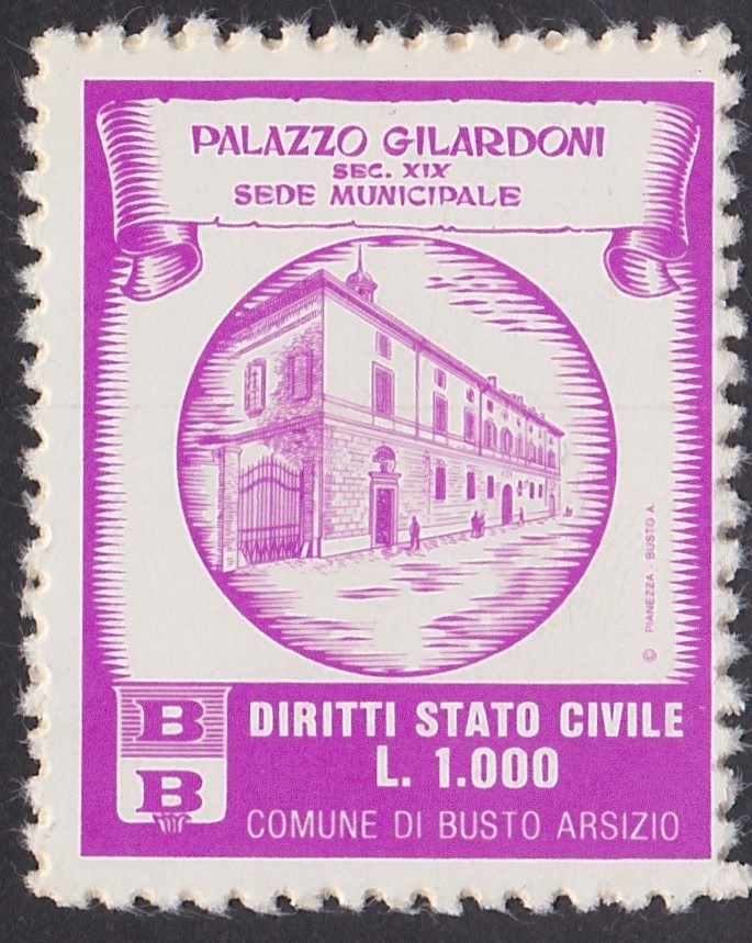 Marca da Bollo del Comune di BUSTO ARSIZIO su Carta Bianca di dimensioni 24 x 29,5 mm