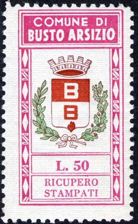 Marca da Bollo del Comune di BUSTO ARSIZIO su Carta Bianca di dimensioni 22 x 41,5 mm