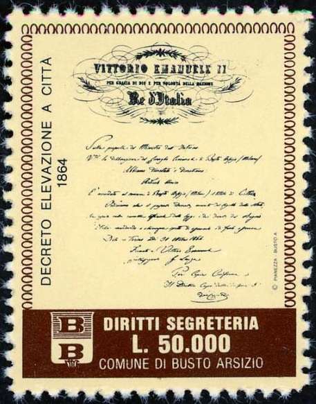 Marca da Bollo del Comune di BUSTO ARSIZIO su Carta Bianca di dimensioni 25 x 30 mm