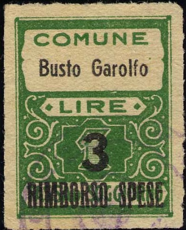 Marca da Bollo del Comune di BUSTO GAROLFO su Carta Bianca Sottile di dimensioni 22,5 x 29 mm