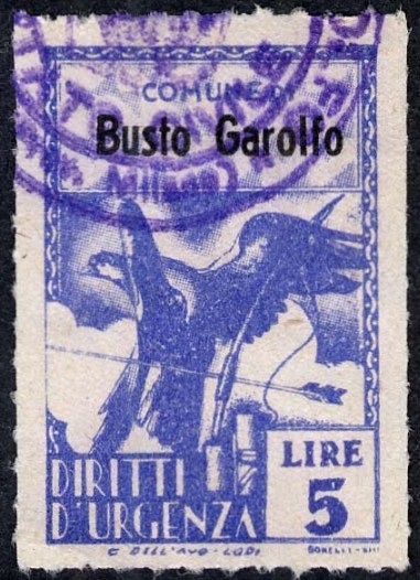 Marca da Bollo del Comune di BUSTO GAROLFO su Carta Bianca Sottile di dimensioni 21 x 32,5 mm