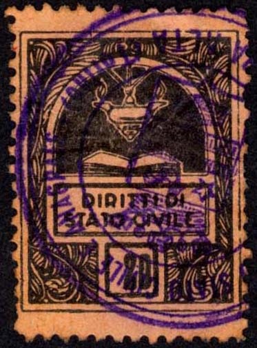 Marca da Bollo del Comune di BUTTIGLIERA ALTA su Carta Colorata di dimensioni 22,5 x 29 mm