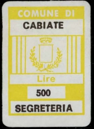Marca da Bollo del Comune di CABIATE su Carta Bianca di dimensioni 17,5 x 25,5 mm