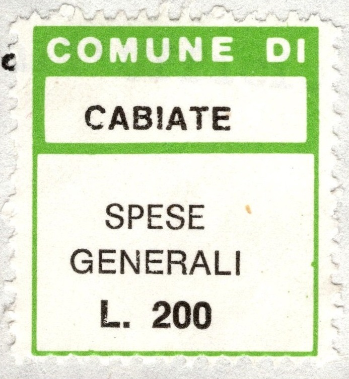 Marca da Bollo del Comune di CABIATE su Carta Bianca di dimensioni 17,5 x 25,5 mm
