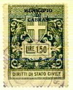 Marca da Bollo del Comune di CABRAS su Carta Bianca Sottile di dimensioni 28 x 37 mm