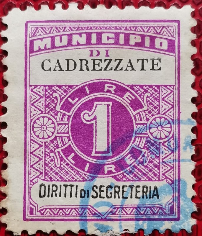 Marca da Bollo del Comune di CADREZZATE su Carta Bianca di dimensioni 21 x 29 mm