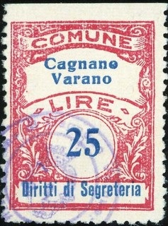 Marca da Bollo del Comune di CAGNANO VARANO su Carta Bianca di dimensioni 22 x 29 mm