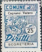 Marca da Bollo del Comune di CAGNANO VARANO su Carta Bianca di dimensioni 21 x 28 mm