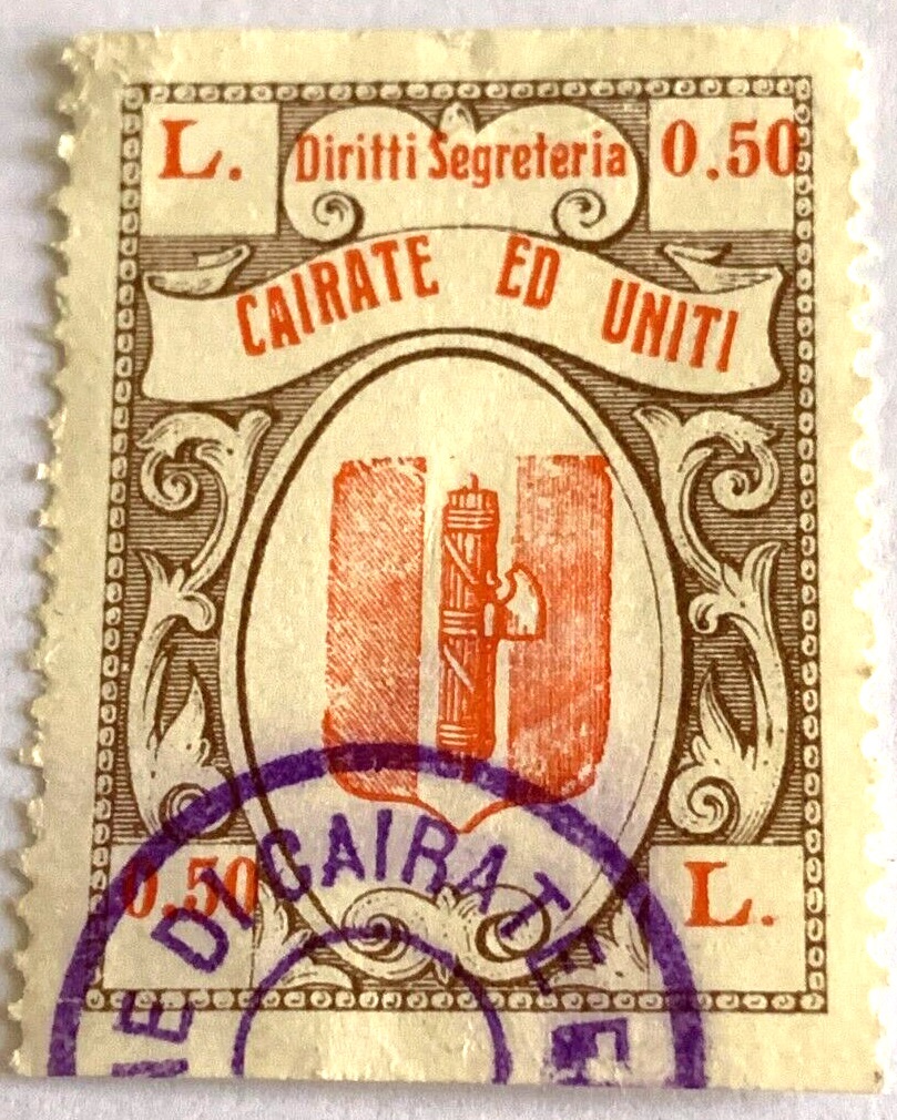 Marca da Bollo del Comune di CAIRATE su Carta Bianca Sottile di dimensioni 22 x 28 mm