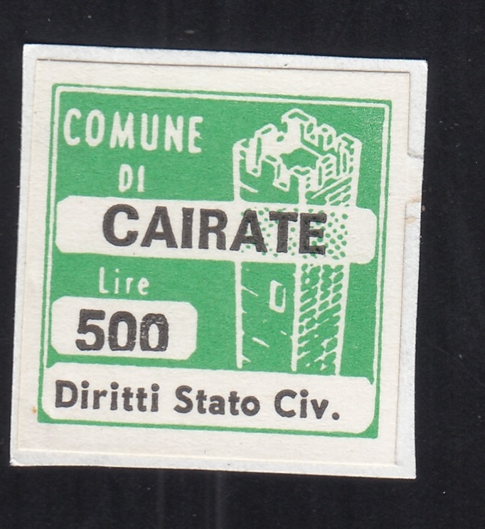 Marca da Bollo del Comune di CAIRATE su Carta Bianca di dimensioni 20 x 20 mm