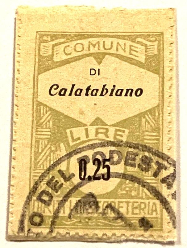 Marca da Bollo del Comune di CALATABIANO su Carta Bianca di dimensioni 22 X 31 mm