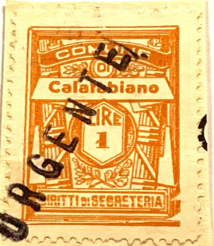 Marca da Bollo del Comune di CALATABIANO su Carta Bianca di dimensioni 23 x 29 mm