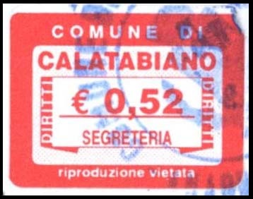 Marca da Bollo del Comune di CALATABIANO su Carta Bianca di dimensioni 22,5 17,5 mm