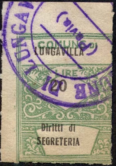 Marca da Bollo del Comune di LUNGAVILLA su Carta Bianca di dimensioni 22,5 x 29 mm