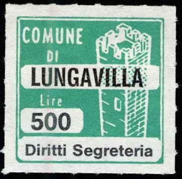 Marca da Bollo del Comune di LUNGAVILLA su Carta Bianca di dimensioni 20 x 20 mm