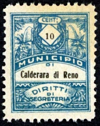 Marca da Bollo del Comune di CALDERARA DI RENO su Carta Bianca Sottile di dimensioni 19 x 24 mm