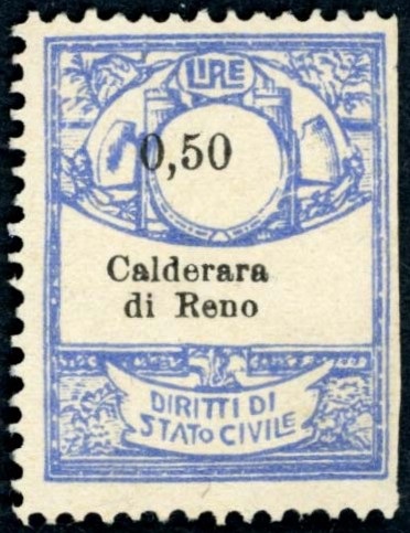 Marca da Bollo del Comune di CALDERARA DI RENO su Carta Bianca Sottile di dimensioni 21,5 x 28 mm
