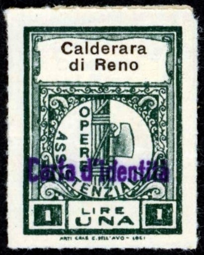 Marca da Bollo del Comune di CALDERARA DI RENO su Carta Bianca Sottile di dimensioni 21,5 x 29 mm