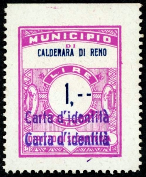 Marca da Bollo del Comune di CALDERARA DI RENO su Carta Bianca di dimensioni 24 x 30 mm