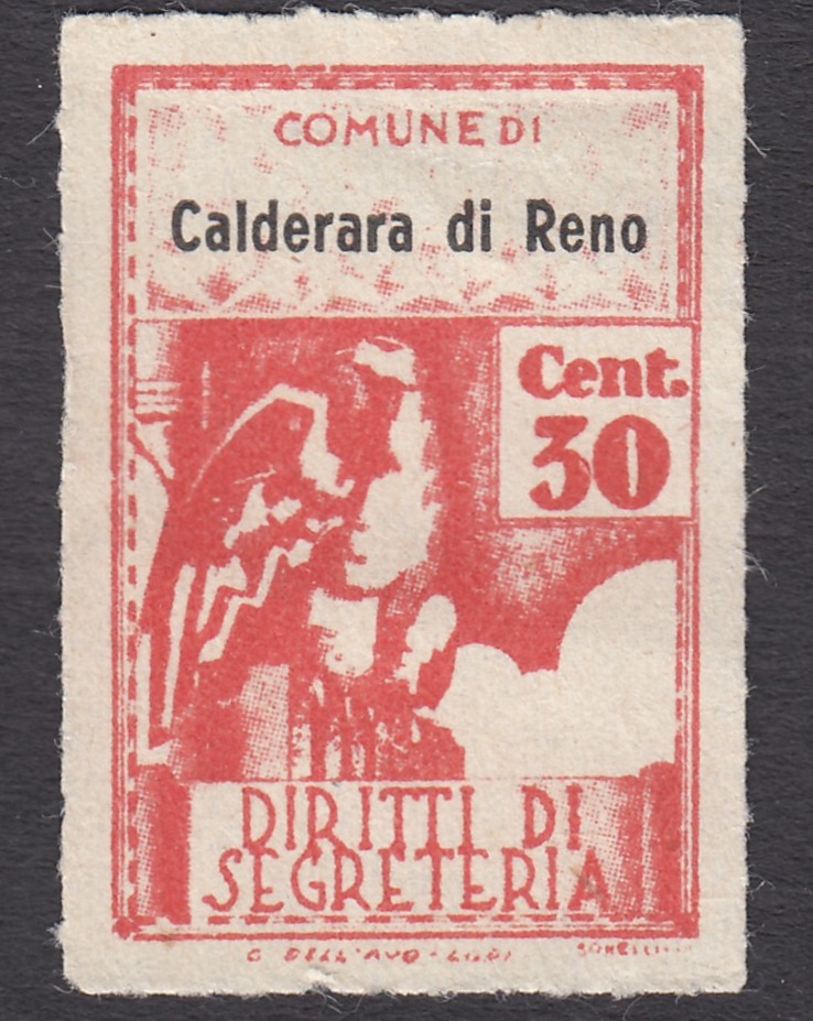 Marca da Bollo del Comune di CALDERARA DI RENO su Carta Bianca Sottile di dimensioni 21 x 31,5 mm