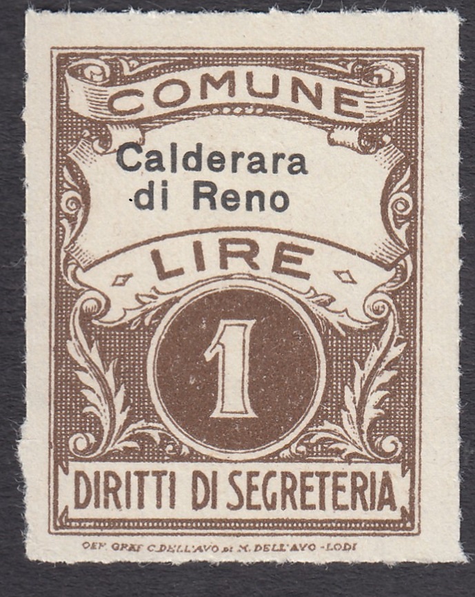 Marca da Bollo del Comune di CALDERARA DI RENO su Carta Bianca Sottile di dimensioni 22,5 x 30 mm