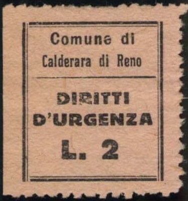 Marca da Bollo del Comune di CALDERARA DI RENO su Carta Colorata di dimensioni 19,5 x 22 mm