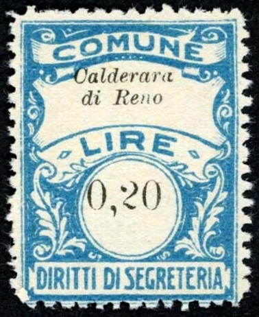 Marca da Bollo del Comune di CALDERARA DI RENO su Carta Bianca Sottile di dimensioni 22 x 29 mm
