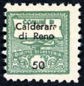 Marca da Bollo del Comune di CALDERARA DI RENO su Carta Bianca di dimensioni 14,5 x 14,5 mm
