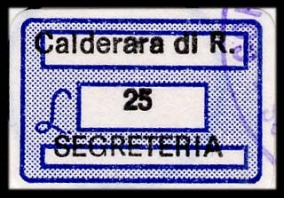 Marca da Bollo del Comune di CALDERARA DI RENO su Carta Bianca di dimensioni 19,5 x 12,5 mm