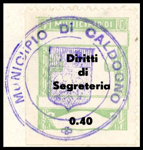Marca da Bollo del Comune di CALDOGNO su Carta Bianca di dimensioni 23 x 29 mm