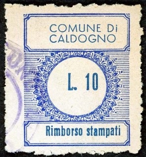 Marca da Bollo del Comune di CALDOGNO su Carta Bianca di dimensioni 22 x 28,5 mm