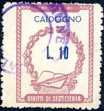Marca da Bollo del Comune di CALDOGNO su Carta Bianca di dimensioni 20,5 x 26,5 mm