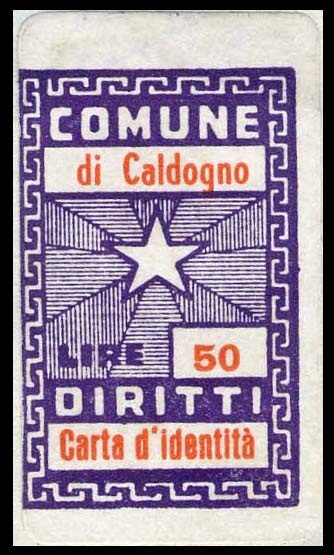 Marca da Bollo del Comune di CALDOGNO su Carta Bianca di dimensioni 19 x 30 mm