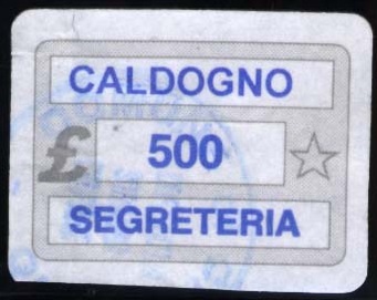Marca da Bollo del Comune di CALDOGNO su Carta Bianca di dimensioni 20 x 14 mm