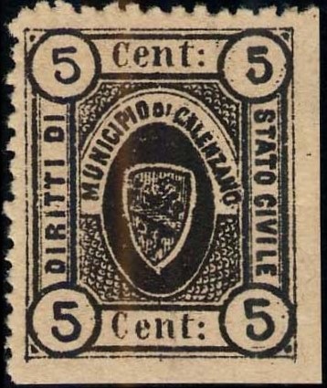 Marca da Bollo del Comune di CALENZANO su Carta Colorata di dimensioni 20,5 x 25 mm