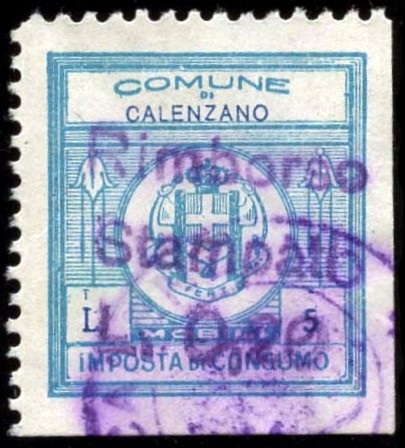 Marca da Bollo del Comune di CALENZANO su Carta Bianca di dimensioni 25 x 28 mm