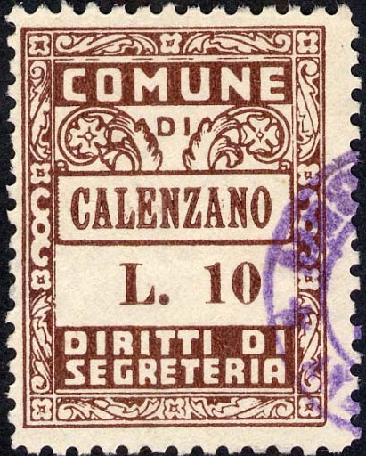 Marca da Bollo del Comune di CALENZANO su Carta Bianca di dimensioni 24 x 31,5 mm