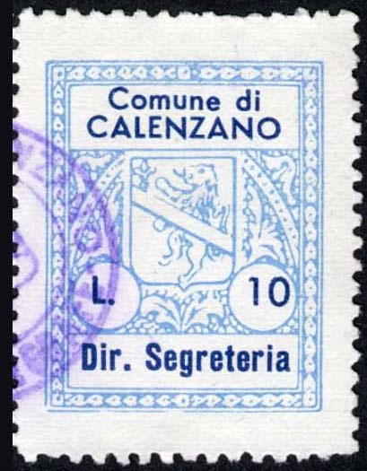 Marca da Bollo del Comune di CALENZANO su Carta Bianca di dimensioni 22,5 x 29 mm
