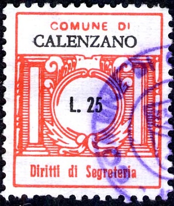 Marca da Bollo del Comune di CALENZANO su Carta Bianca di dimensioni 21 x 25 mm