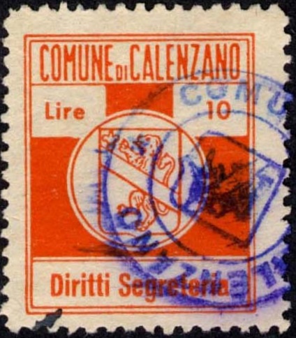 Marca da Bollo del Comune di CALENZANO su Carta Bianca di dimensioni 17 X 24 5 mm