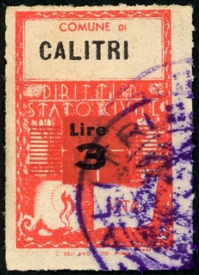 Marca da Bollo del Comune di CALITRI su Carta Bianca Sottile di dimensioni 21 x 33 mm