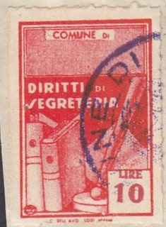 Marca da Bollo del Comune di CALITRI su Carta Bianca di dimensioni 21 x 31,5 mm