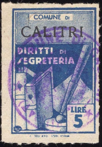 Marca da Bollo del Comune di CALITRI su Carta Bianca di dimensioni 21 x 32,5 mm