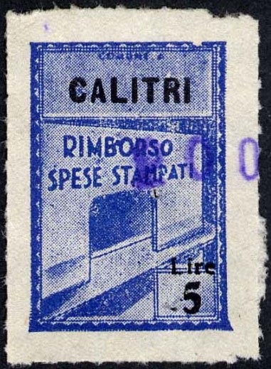 Marca da Bollo del Comune di CALITRI su Carta Bianca Sottile di dimensioni 19 x 28,5 mm