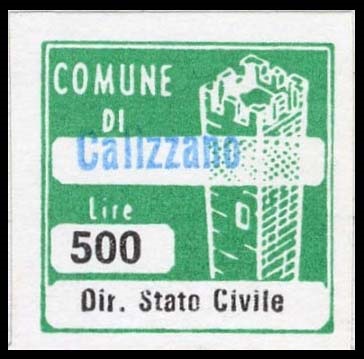 Marca da Bollo del Comune di CALIZZANO su Carta Bianca di dimensioni 20 x 20 mm