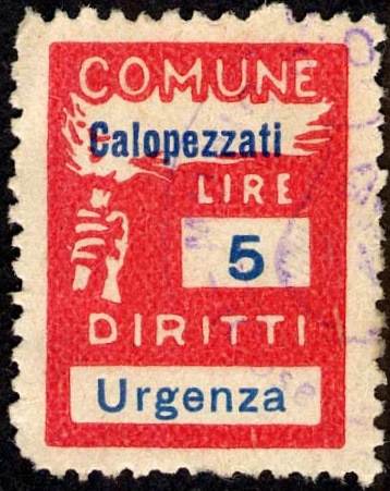 Marca da Bollo del Comune di CALOPEZZATI su Carta Blu di dimensioni 18,5 x 26 mm