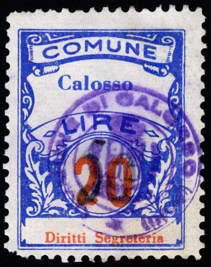 Marca da Bollo del Comune di CALOSSO su Carta Bianca di dimensioni mm