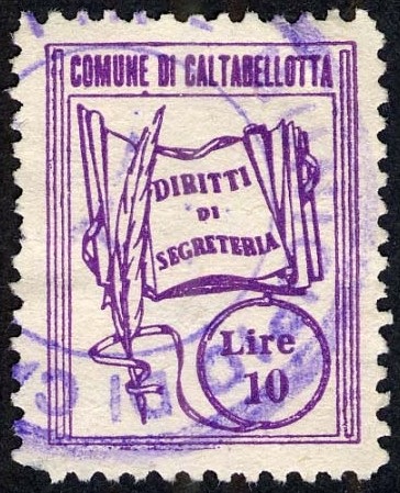 Marca da Bollo del Comune di CALTABELLOTTA su Carta Bianca di dimensioni 20 x 26 mm